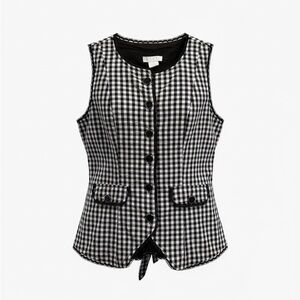 LIFE Black & White Gingham Button Front Vest Top Size L